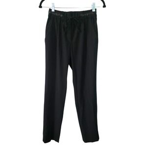 Zara Basic Black Drawstring Waist Pull On‎ Trousers with Faux Leather Trim XS